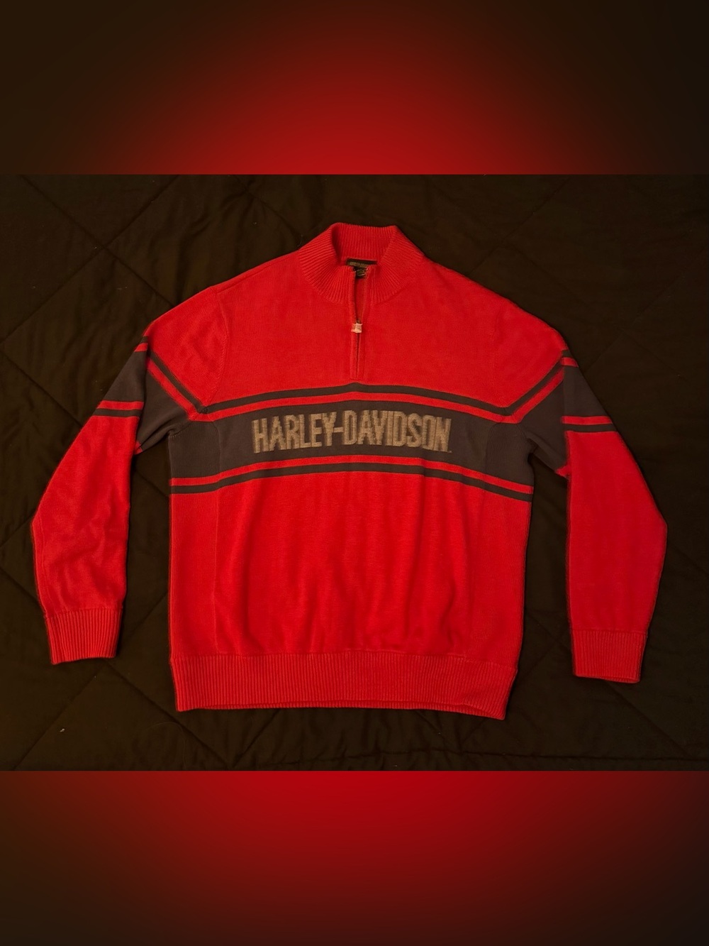 NWOT Harley-Davidson Red and Charcoal Gray Zip-Front Men's Sweater